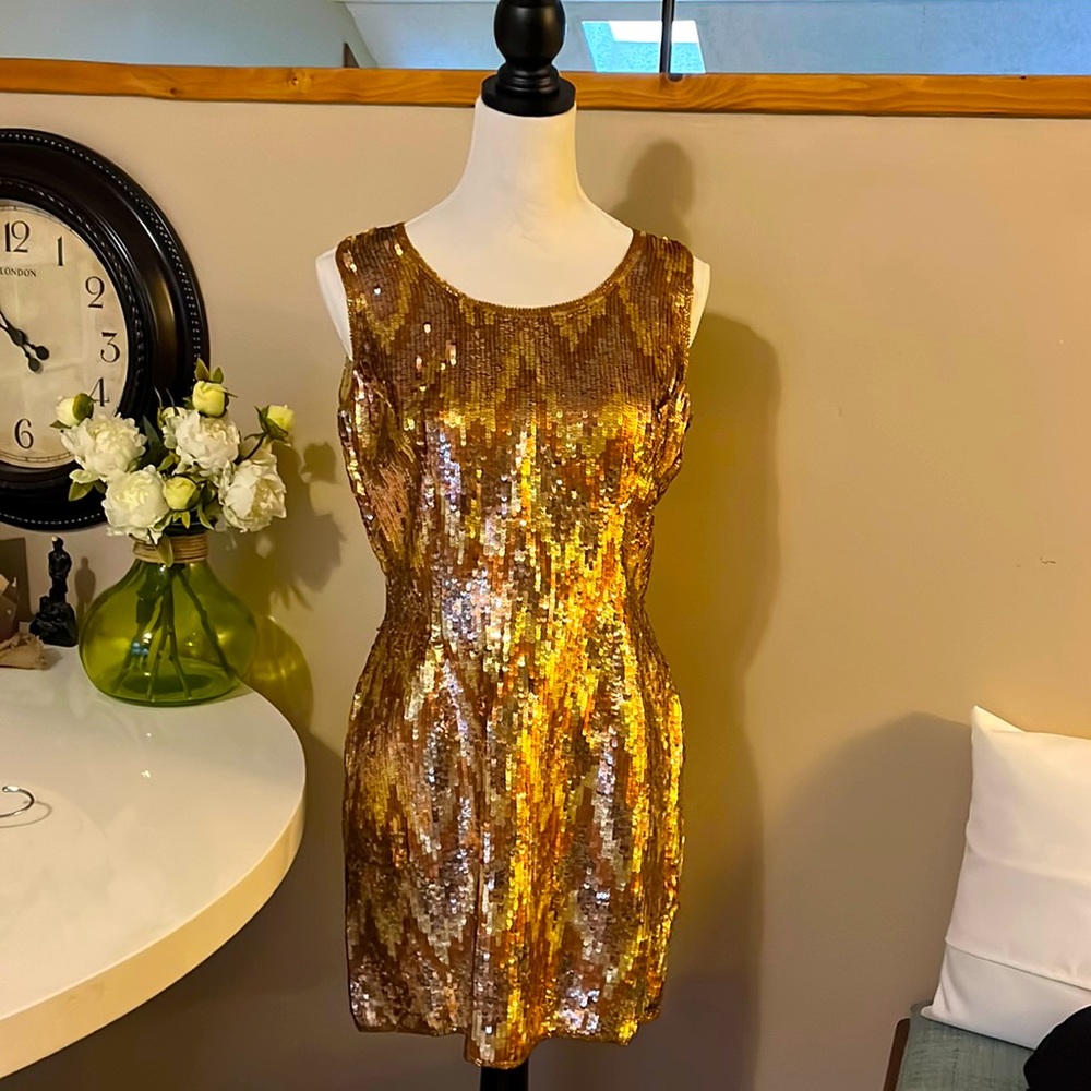 Silk Gold Sequin Party Dress